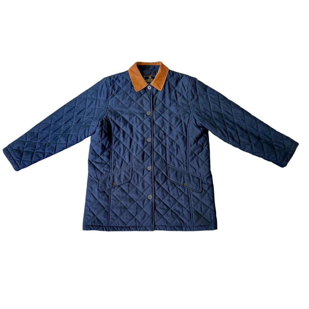 Vintage Ralph Lauren Navy Blue Quilted Jacket Chore Coat Corduroy Collar Sz L